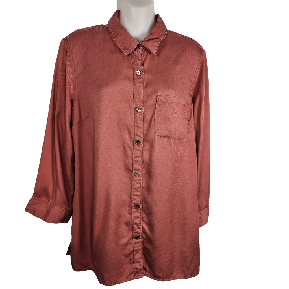 Coldwater Creek Women Button Shirt Size M Lyocell Long Sleeve Pocket Orange Soft